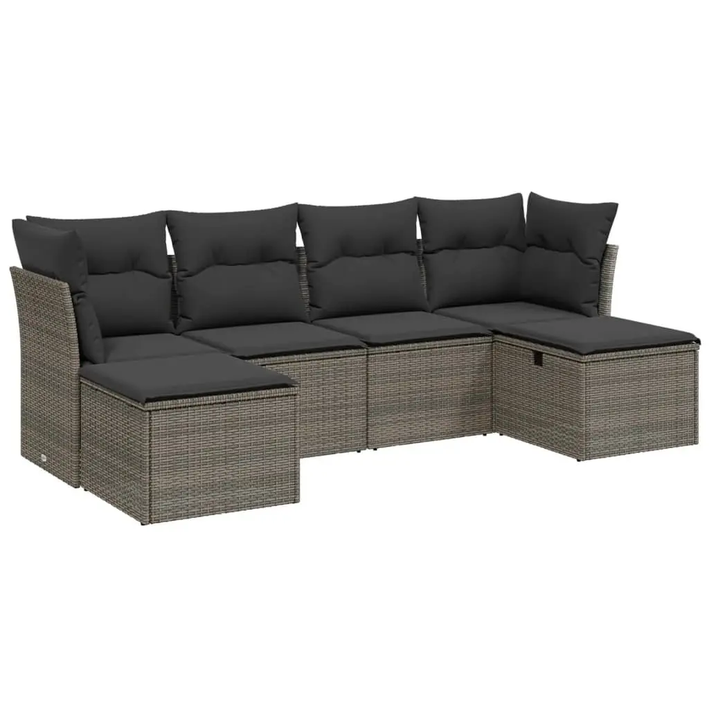 Grey Modular Outdoor Garden Sofa Set 6 Piece Poly Rattan Patio Furniture