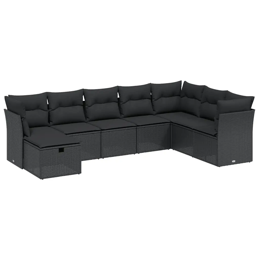 8 Piece Garden Sofa Set Outdoor Patio Furniture Black Rattan Cushions Modular