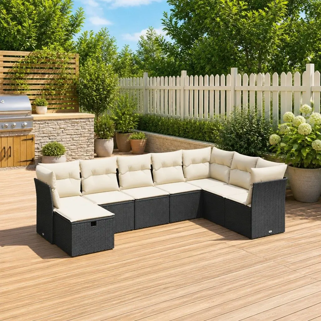 ModularBlackOutdoorSofaSet8PieceDurablePolyRattanPatioFurniture