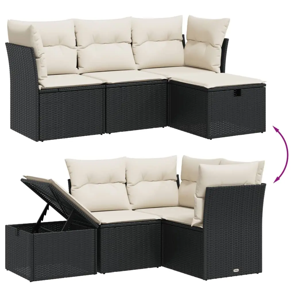 Garden Sofa Set 4 Piece Outdoor Furniture Patio Lounge Black Modular Cushions