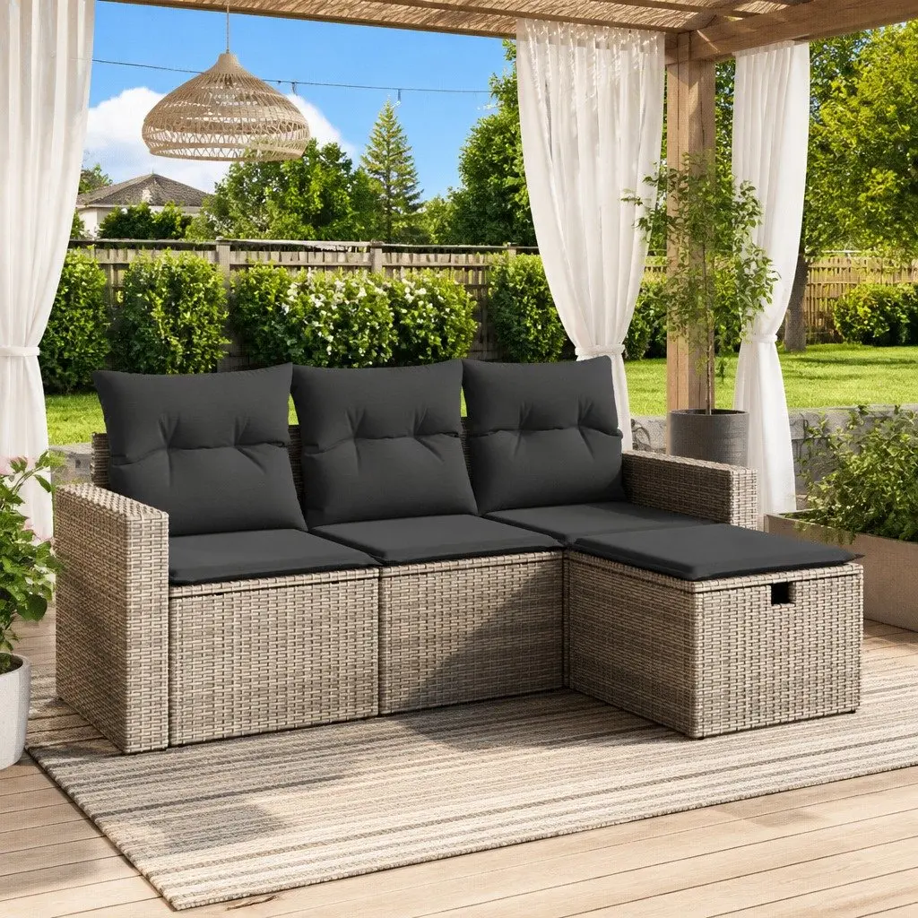 Garden Sofa Set 4 Piece Outdoor Patio Furniture Grey Poly Rattan Modular