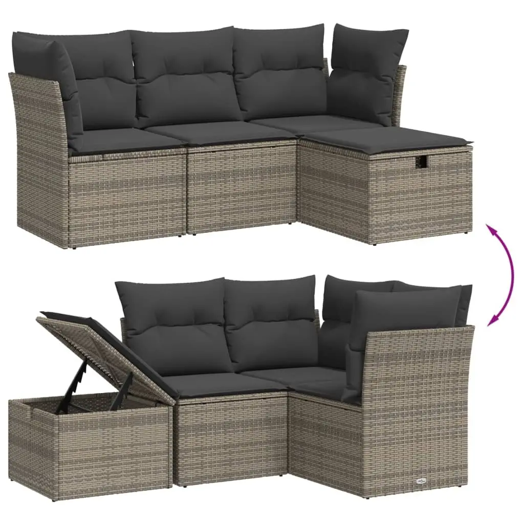 Garden Sofa Set 4 Piece Outdoor Patio Furniture Grey Poly Rattan Modular