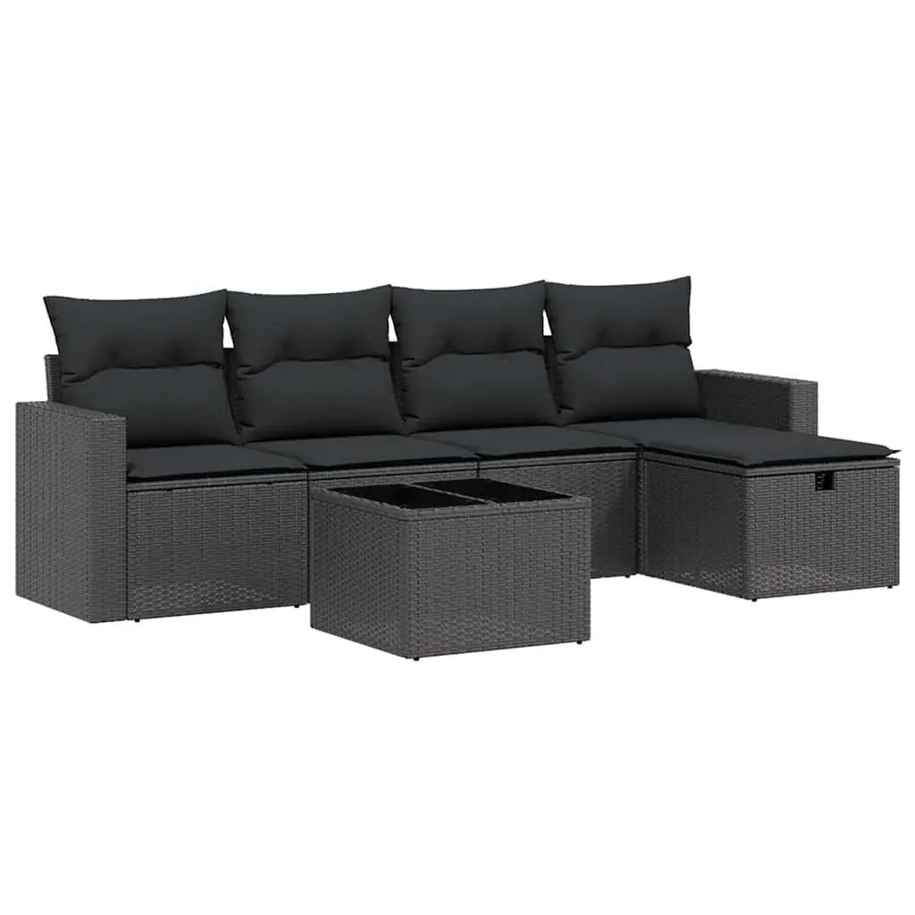 Garden Sofa Set 6 Piece Outdoor Furniture Black Rattan with Cushions Table