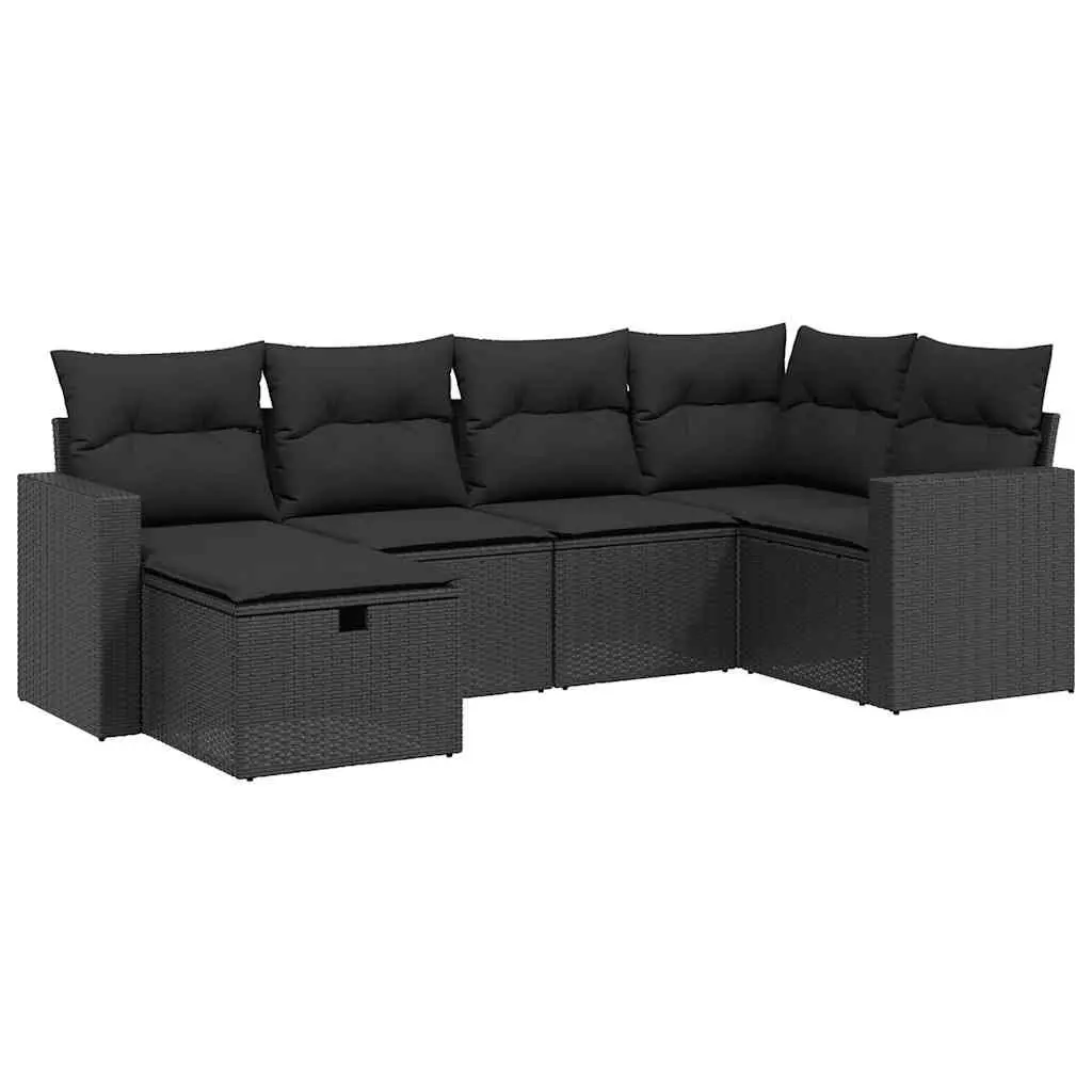 6 Piece Garden Sofa Set Black PE Rattan Outdoor Furniture with Cushions