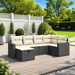 Garden Sofa Set 6 Piece Outdoor Furniture Patio Seating with Cushions Black