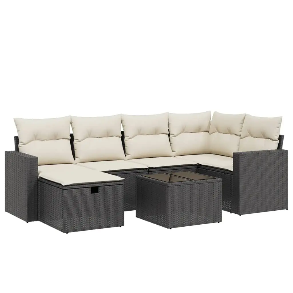 7 Piece Garden Sofa Set Black Poly Rattan Modular Outdoor Furniture