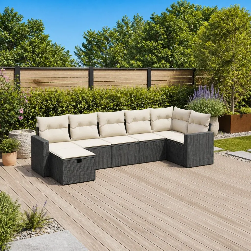 7 Piece Garden Sofa Set Outdoor Patio Furniture Black Poly Rattan