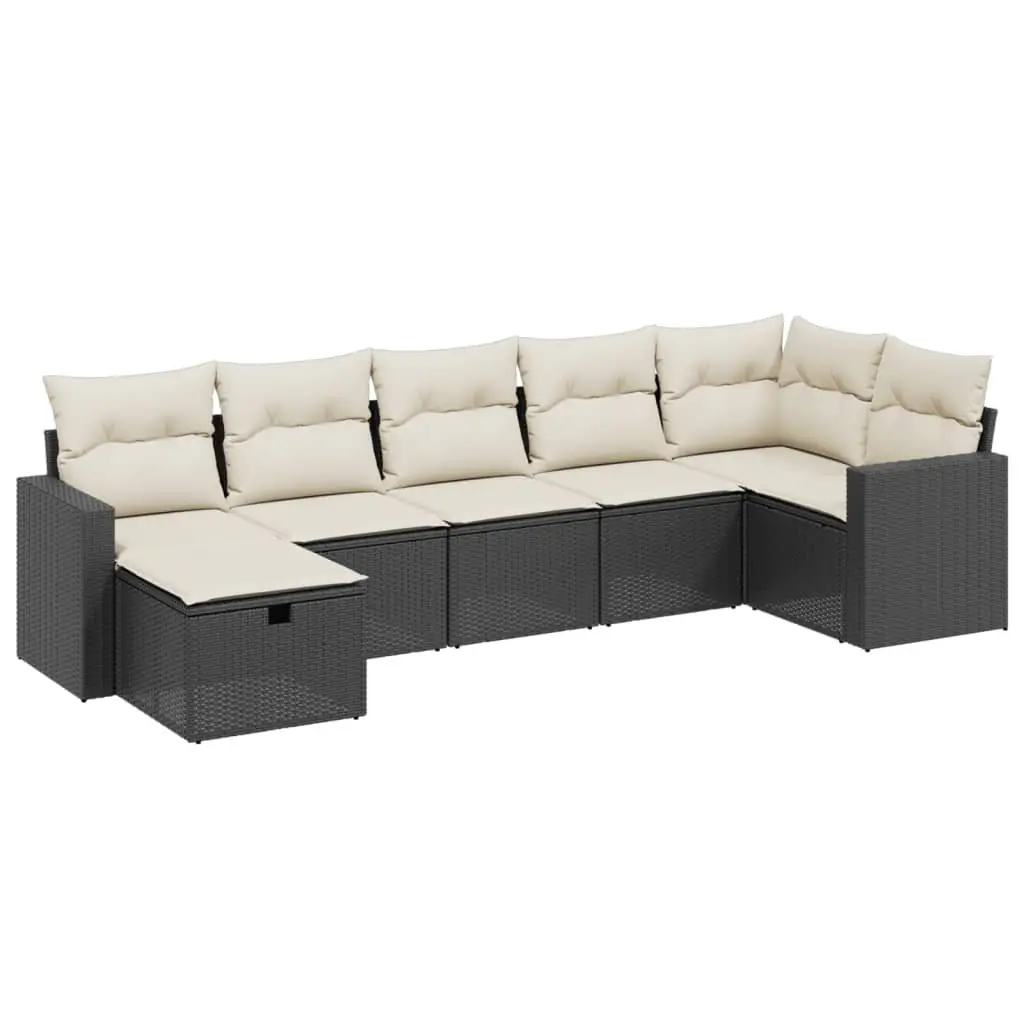 7 Piece Garden Sofa Set Outdoor Patio Furniture Black Poly Rattan