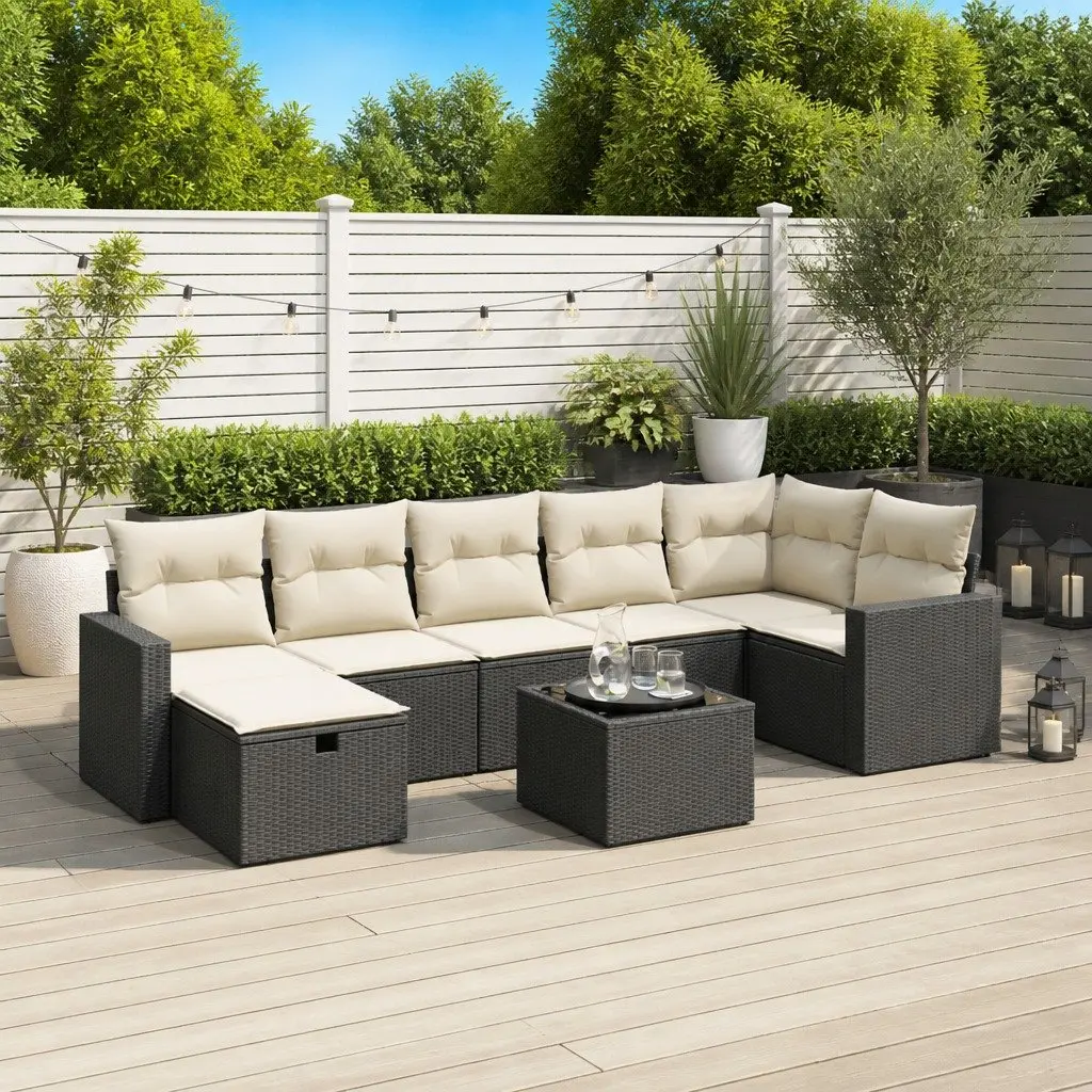 Garden Sofa Set 8 Piece Outdoor Furniture Patio Black Poly Rattan Modular