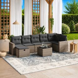 Garden Sofa Set 8 Piece Outdoor Furniture Grey Poly Rattan with Cushions Patio