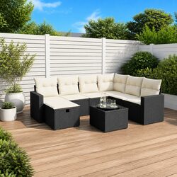 Garden Sofa Set 8 Piece Outdoor Furniture Patio Black Poly Rattan with Cushions