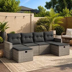 6 Piece Garden Sofa Set Grey Outdoor Furniture Patio Lounge Suite with Cushions