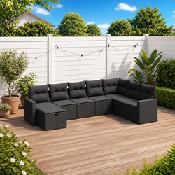8 Piece Outdoor Garden Sofa Set Patio Furniture Black Poly Rattan with Cushions