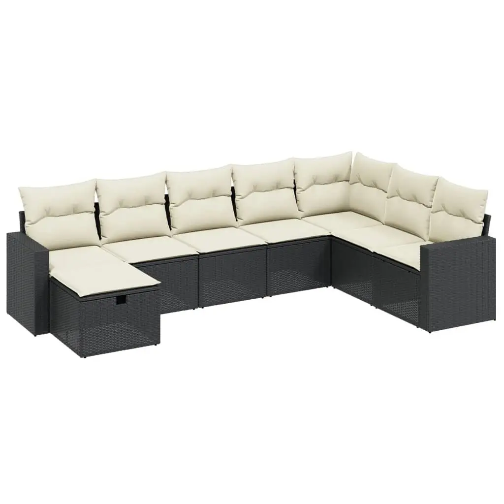 8 Piece Modular Outdoor Sofa Set Black Poly Rattan with Cushions for Garden and Patio