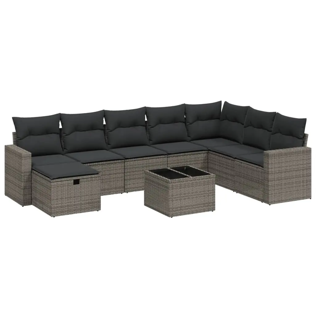 Garden Sofa Set 9 Piece Outdoor Furniture Patio Lounge Grey Poly Rattan Modular