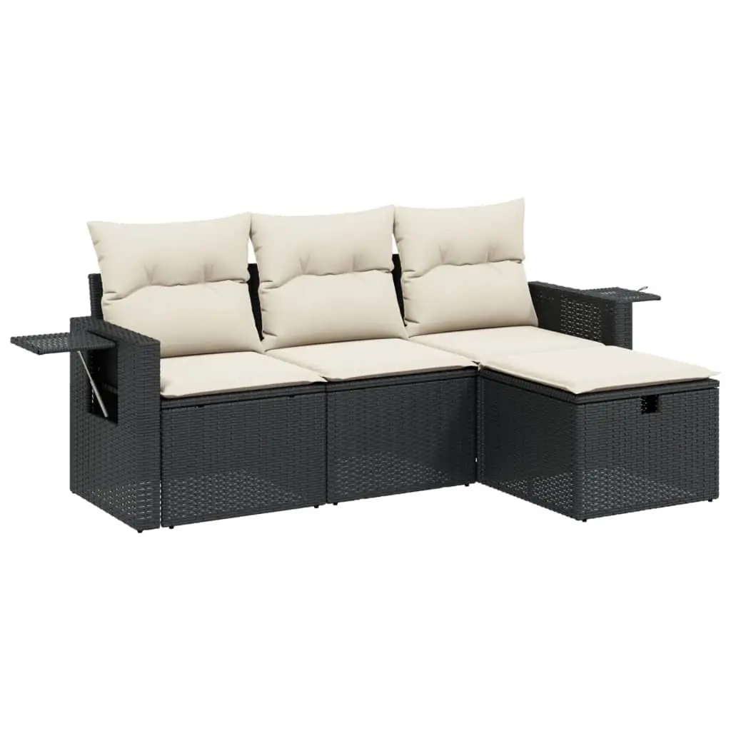 4 Piece Outdoor Garden Sofa Set Black Poly Rattan with Cushions