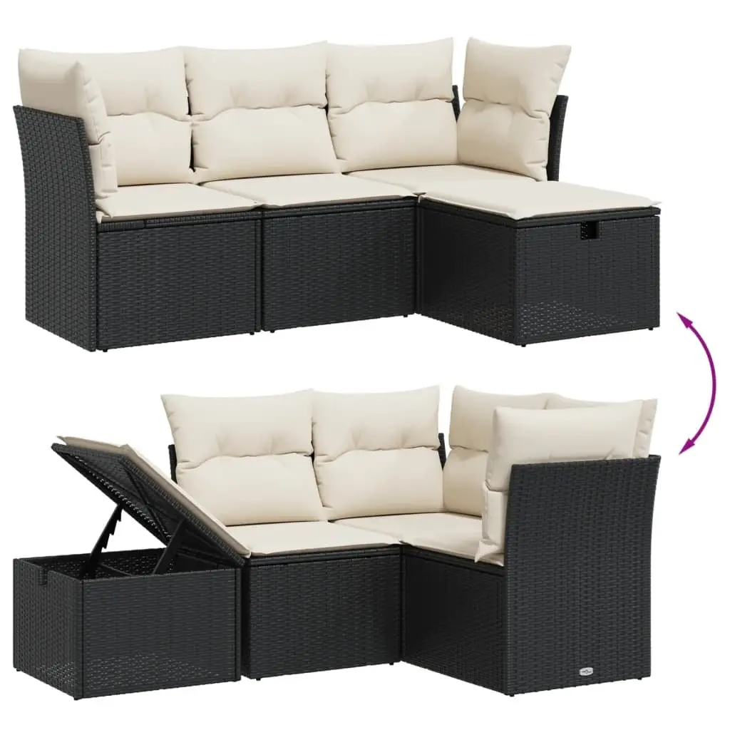 4 Piece Outdoor Garden Sofa Set Black Poly Rattan with Cushions