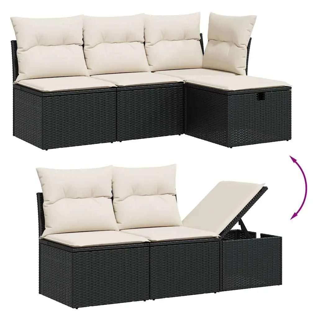 5 Piece Outdoor Garden Sofa Set with Cushions Black Poly Rattan Patio Furniture