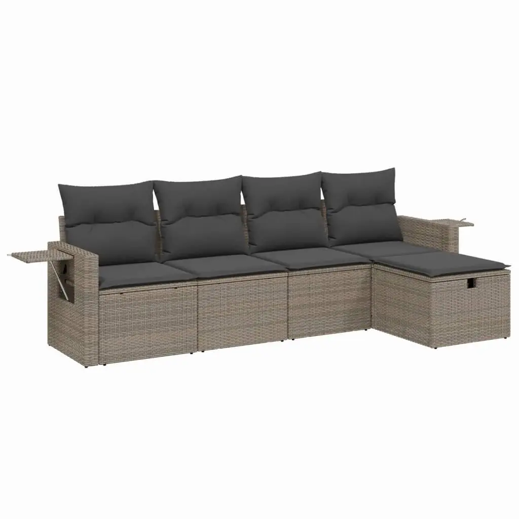 5 Piece Garden Sofa Set Grey Outdoor Furniture with Cushions