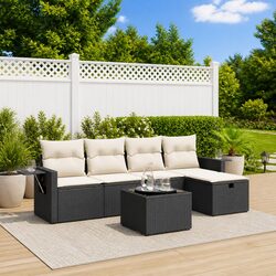 Garden Sofa Set 6 Piece Outdoor Patio Furniture Black Poly Rattan with Cushions
