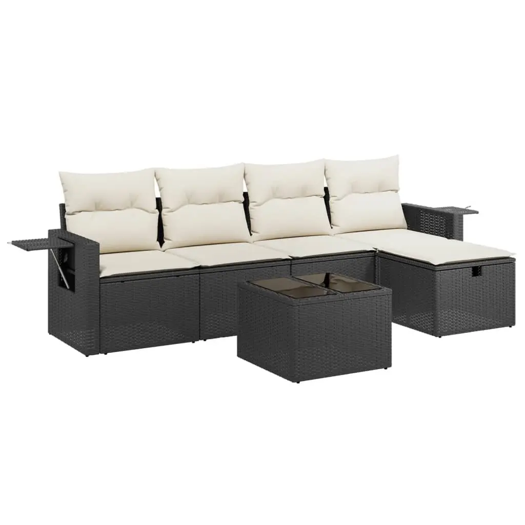 Garden Sofa Set 6 Piece Outdoor Patio Furniture Black Poly Rattan with Cushions
