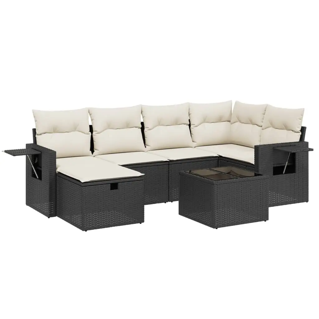 7 Piece Modular Outdoor Garden Sofa Set Black PE Rattan Patio Furniture
