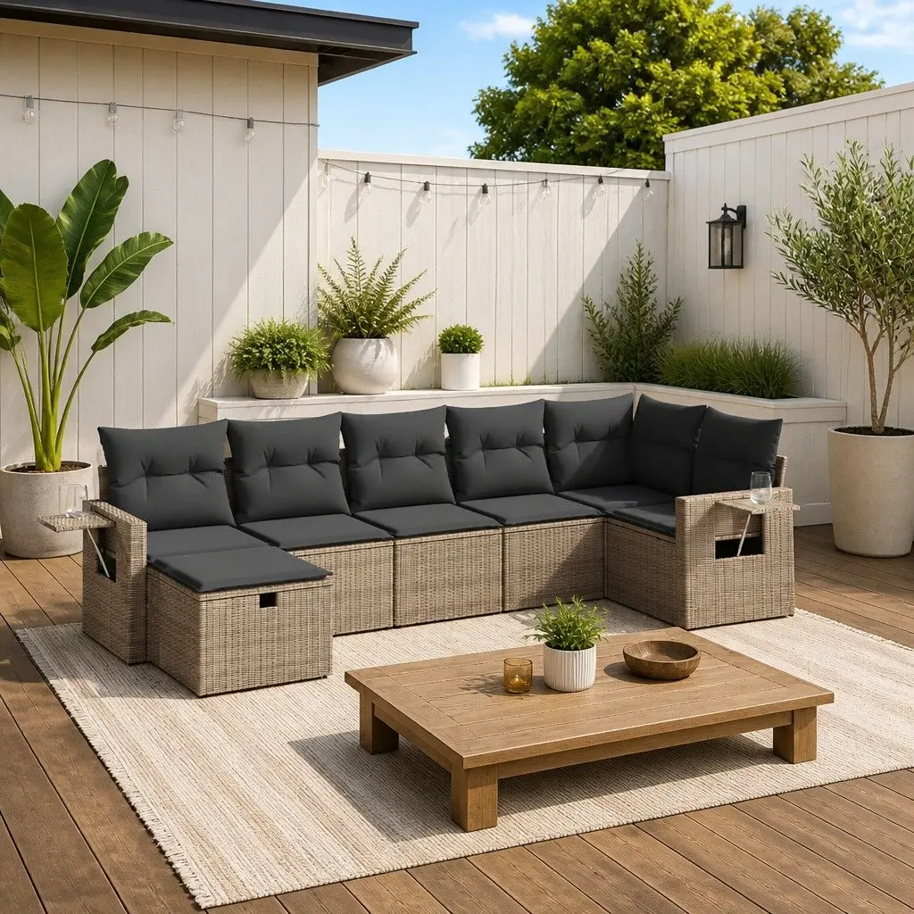 7 Piece Garden Sofa Set with Cushions Grey Outdoor Patio Furniture Modular