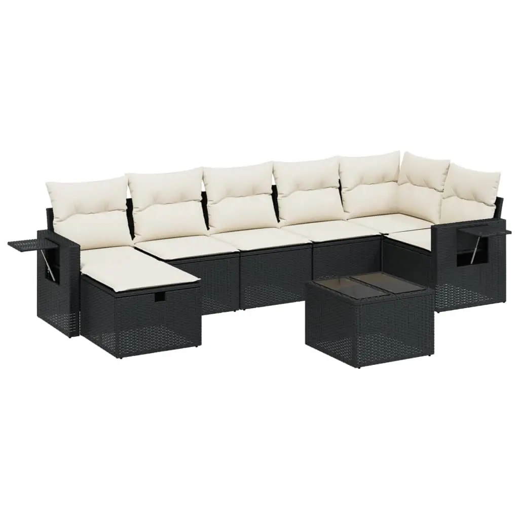 Outdoor Furniture Set 8 Piece Modular Patio Sofa Black PE Rattan with Cushions