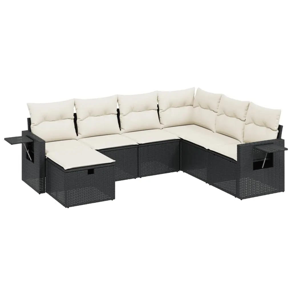 7 Piece Garden Sofa Set with Cushions Black Poly Rattan Outdoor Furniture Patio
