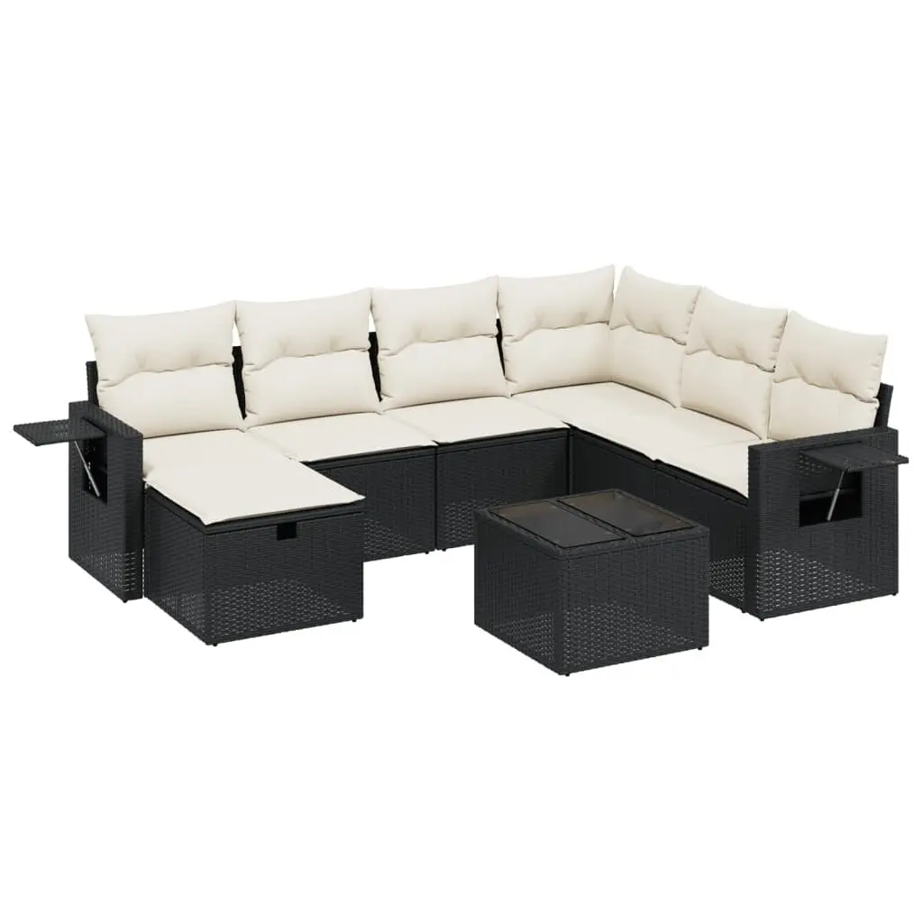 Garden Sofa Set 8 Piece Outdoor Furniture Patio Black Poly Rattan with Cushions