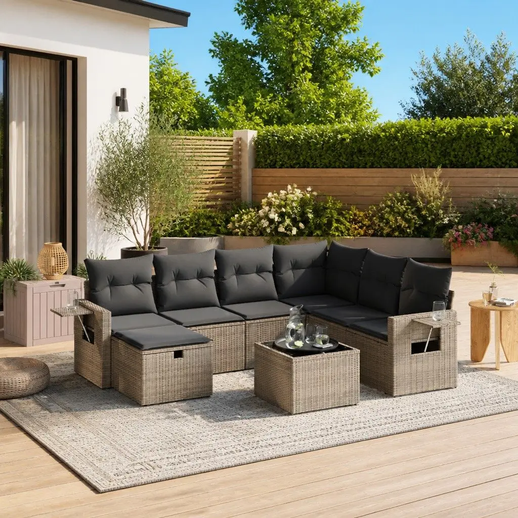 Garden Sofa Set 8 Piece Grey Outdoor Furniture Patio Lounge Sectional with