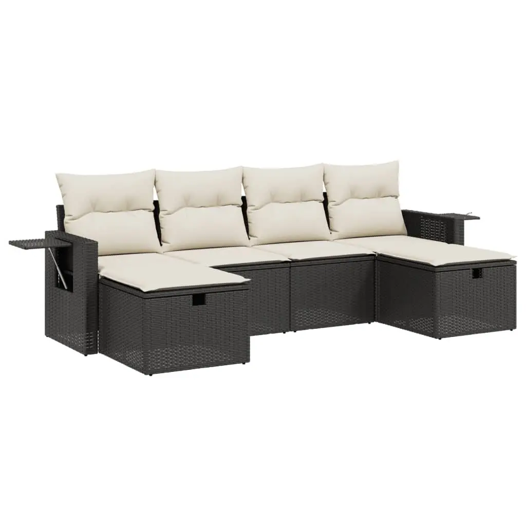 Garden Sofa Set Modular Black PE Rattan 6 Piece Outdoor Patio Furniture