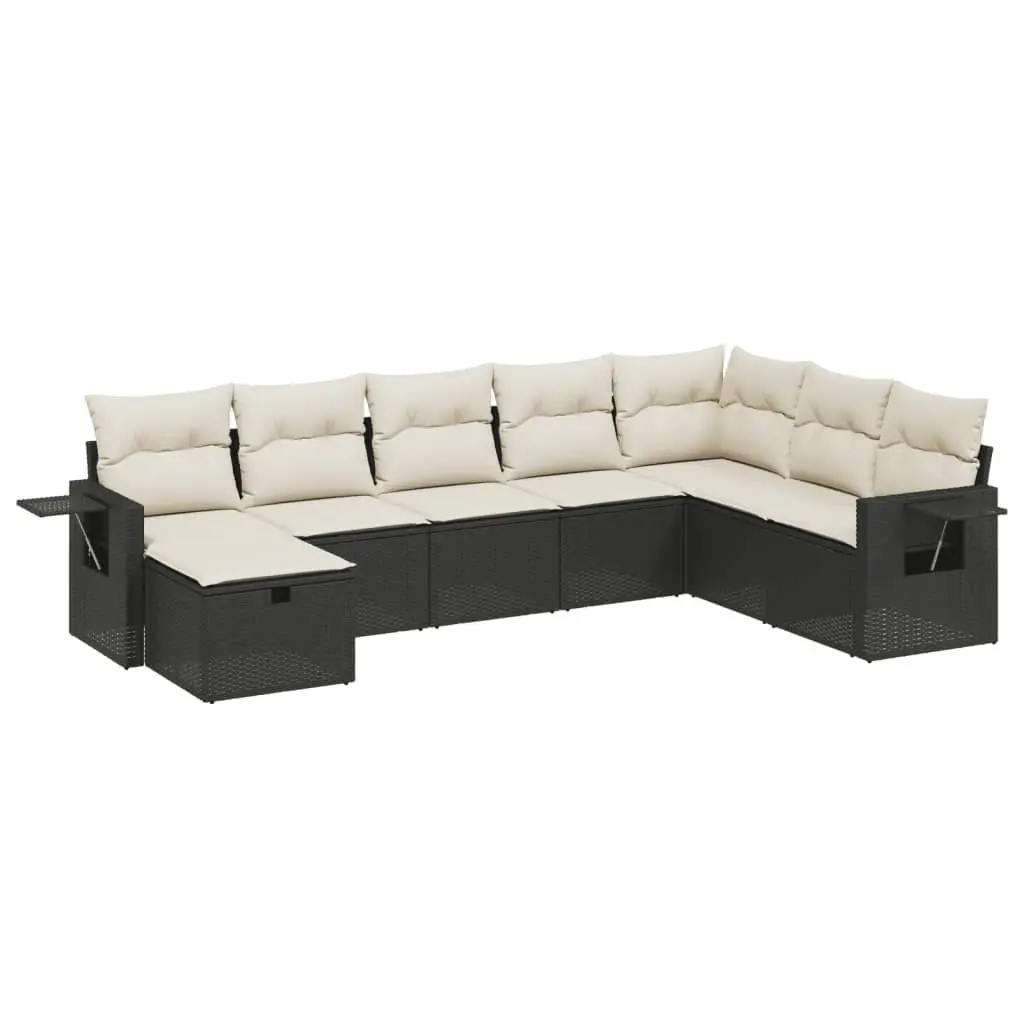 Garden Sofa Set 8 Piece Outdoor Furniture Black Poly Rattan Modular Patio