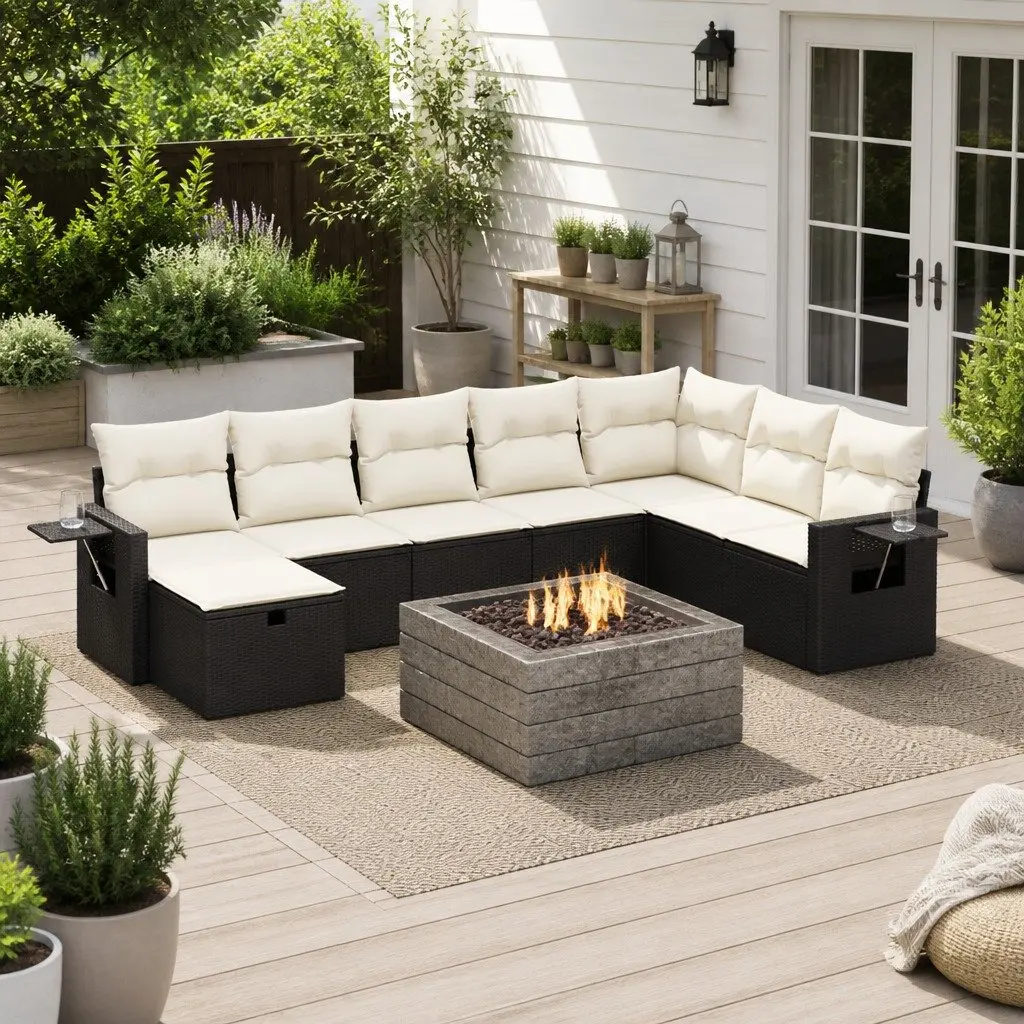 Garden Sofa Set 9 Piece Outdoor Furniture Black Poly Rattan Patio Modular