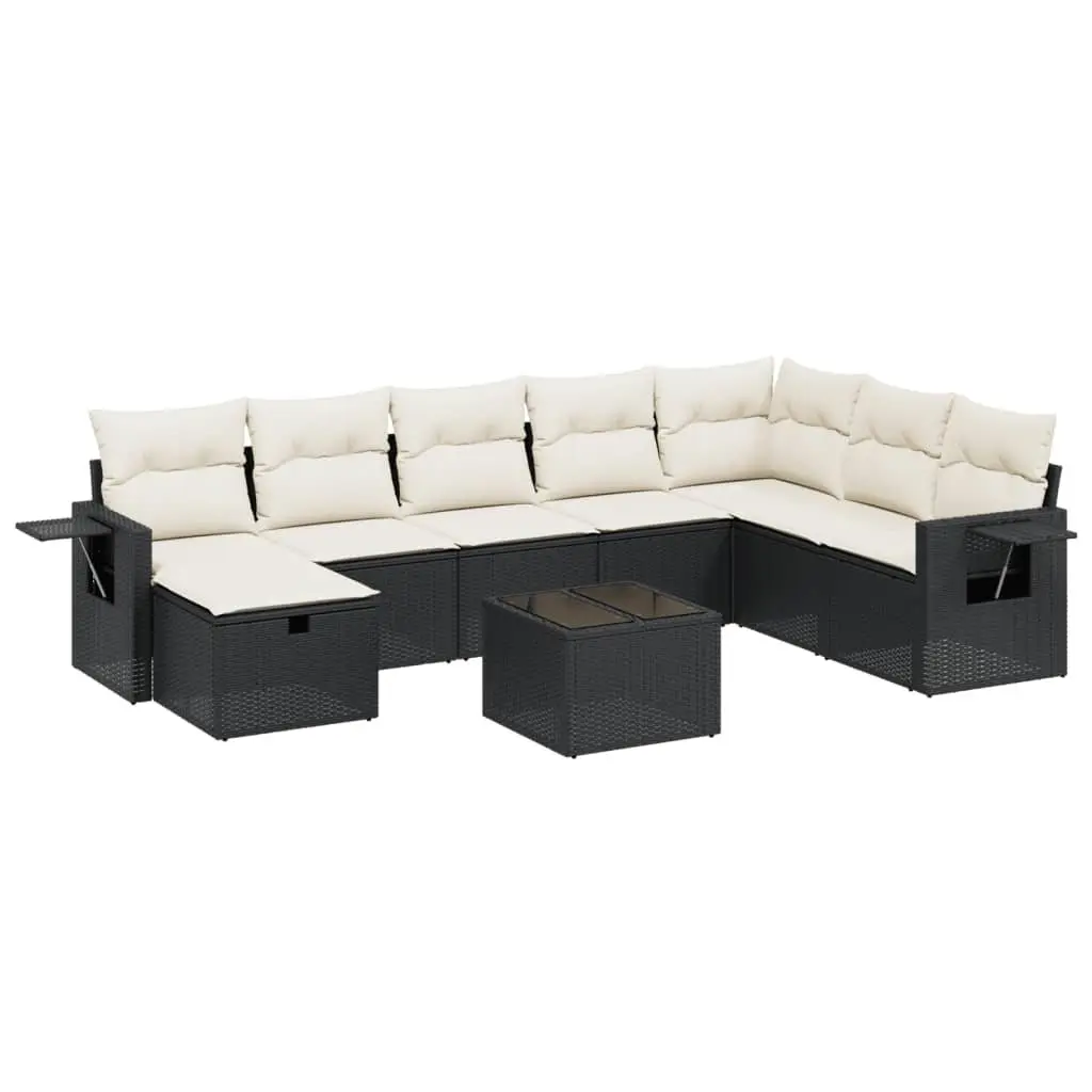 Garden Sofa Set 9 Piece Outdoor Furniture Black Poly Rattan Patio Modular