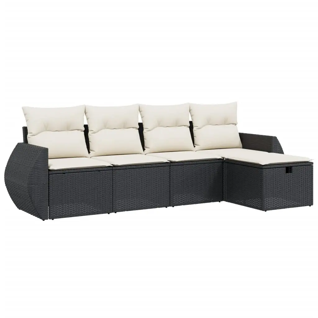 5 Piece Garden Sofa Set with Cushions Black Outdoor Patio Furniture Rattan