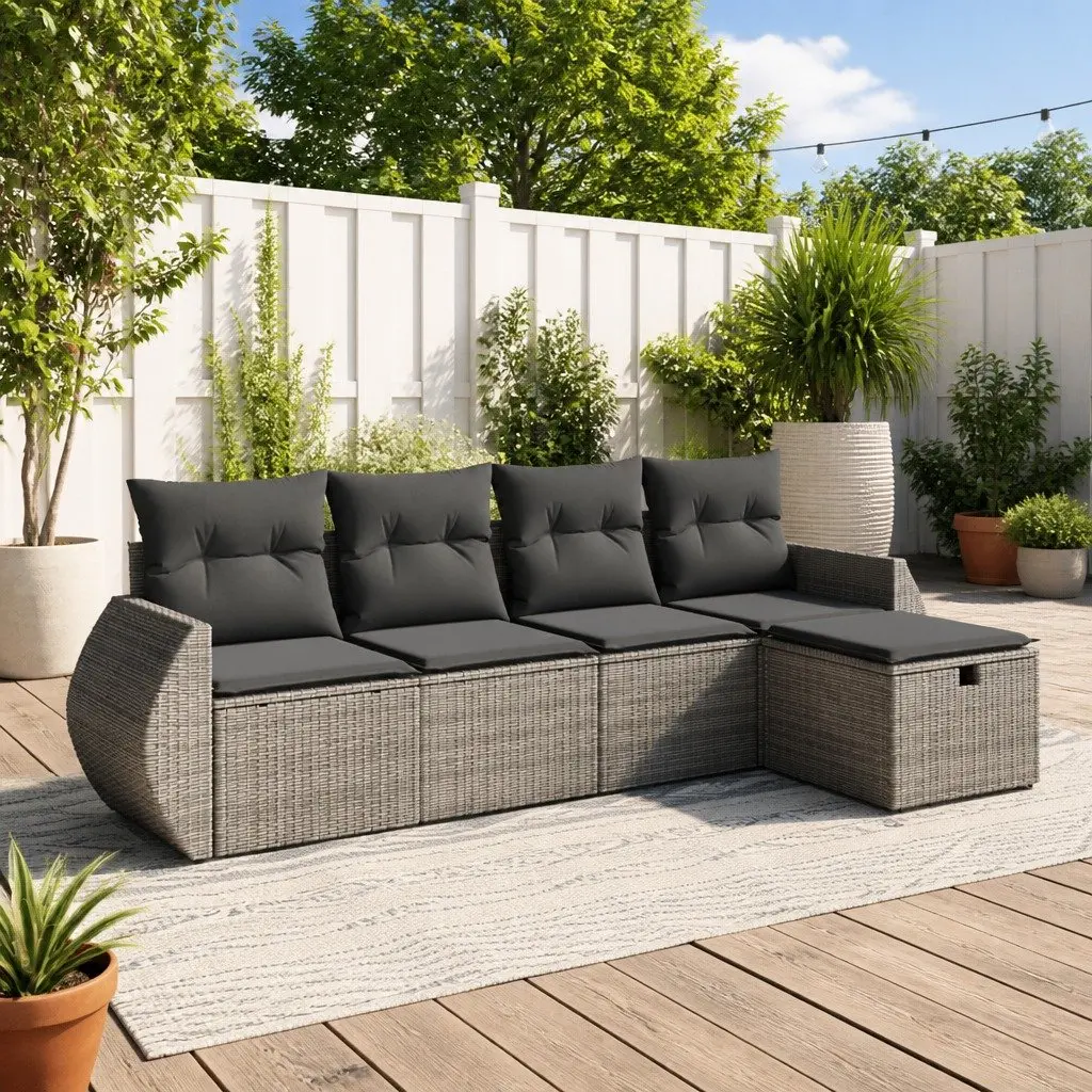 5 Piece Modular Garden Sofa Set with Cushions Grey Outdoor Patio Furniture