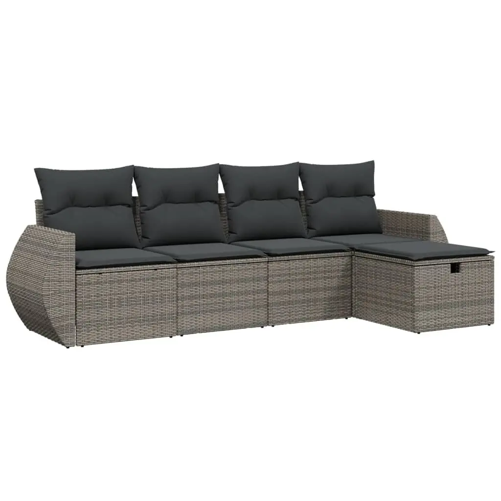 5 Piece Modular Garden Sofa Set with Cushions Grey Outdoor Patio Furniture