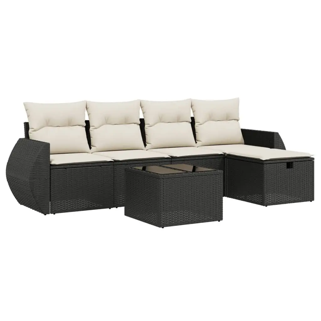 Garden Sofa Set 6 Piece Outdoor Furniture Patio Black Poly Rattan with Cushions