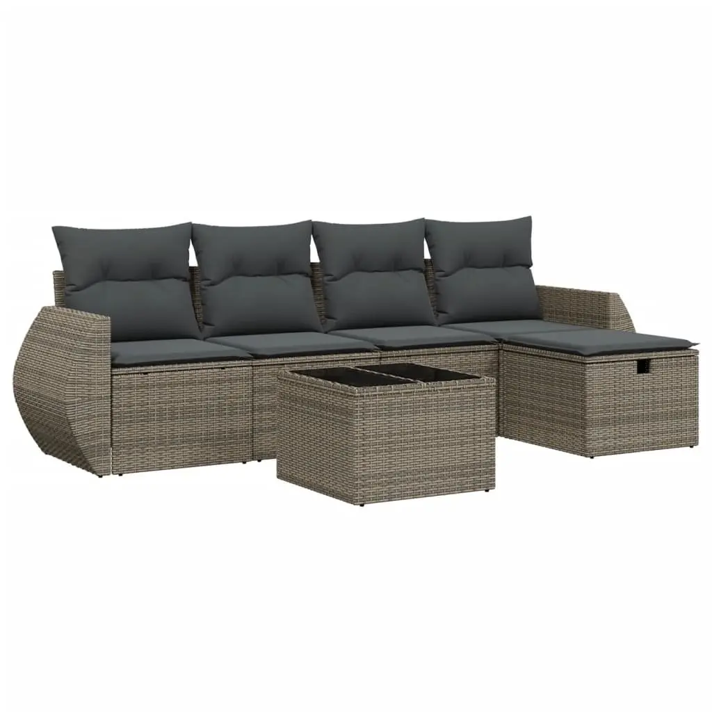 Modular Outdoor Patio Furniture 6 Piece Grey Rattan Garden Sofa Set