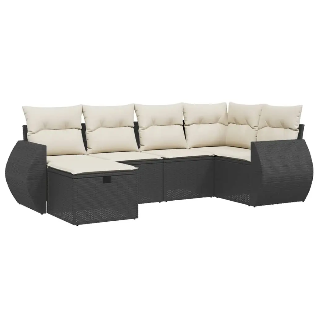 Garden Sofa Set 6 Piece Outdoor Furniture Black Poly Rattan Patio Seating
