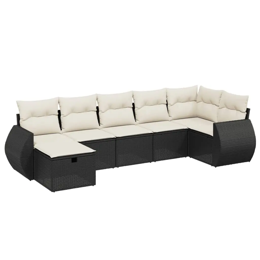 7 Piece Garden Sofa Set with Cushions Black Outdoor Patio Furniture Rattan