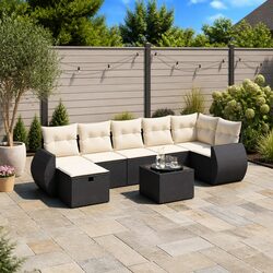 Garden Sofa Set 8 Piece Outdoor Furniture Patio Black Poly Rattan Modular