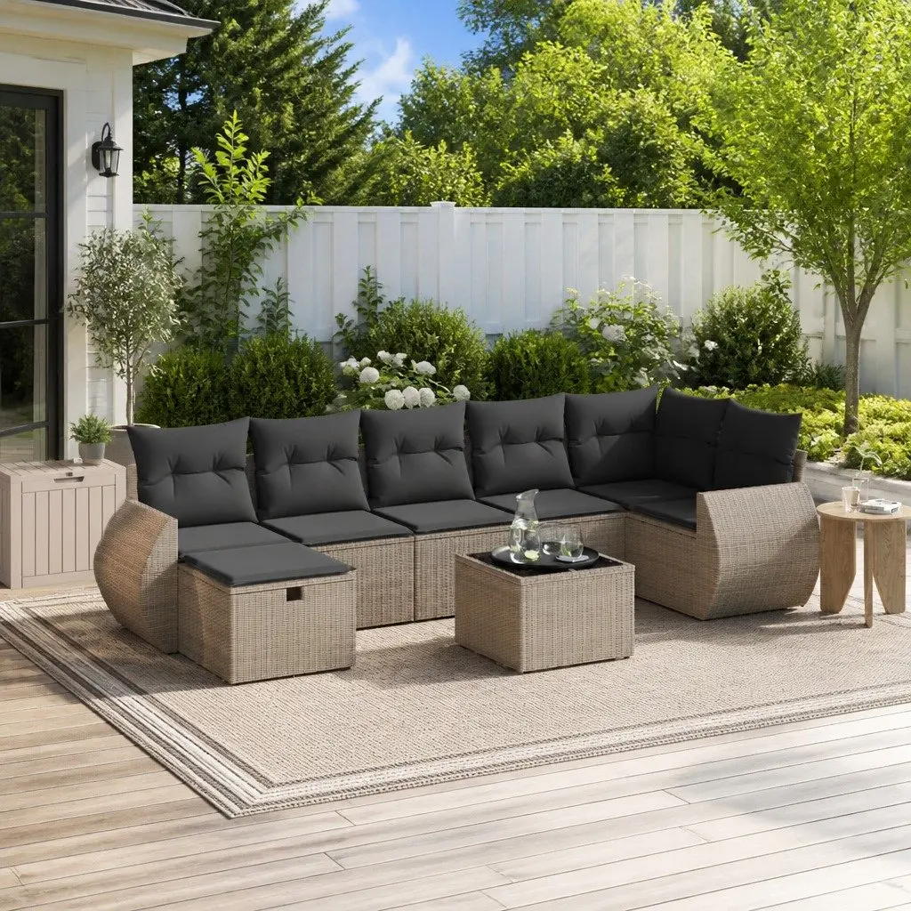 Garden Sofa Set 8 Piece Outdoor Furniture Grey Poly Rattan Patio Lounge Suite
