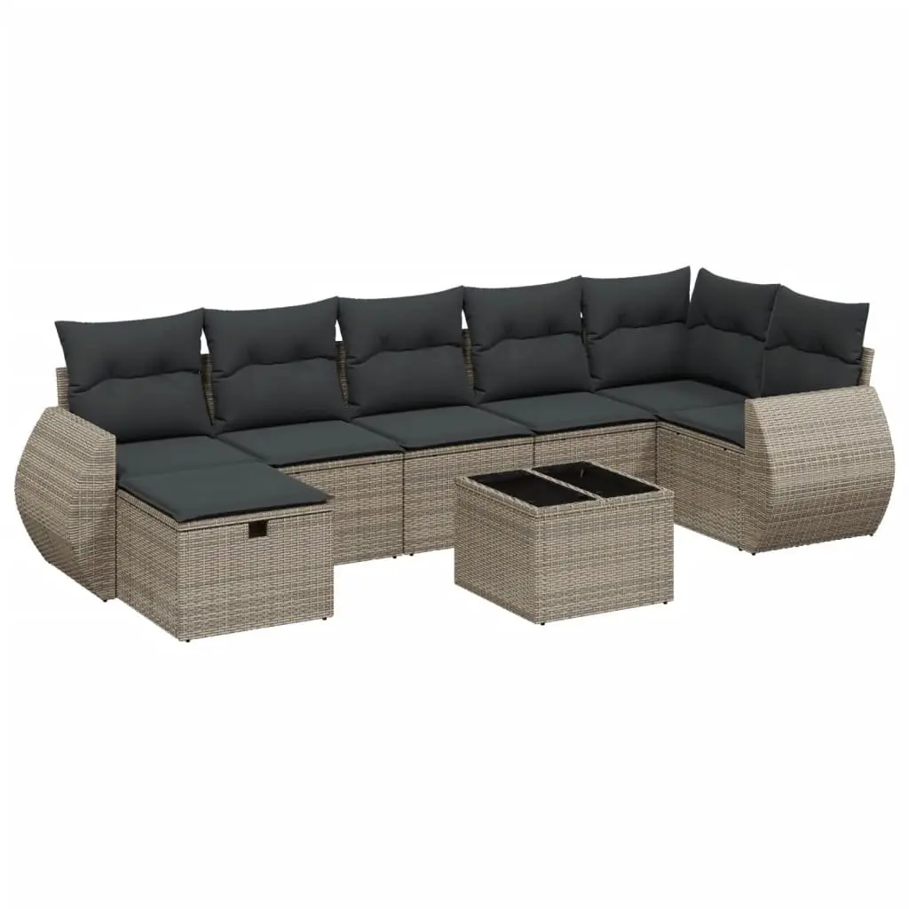 Garden Sofa Set 8 Piece Outdoor Furniture Grey Poly Rattan Patio Lounge Suite