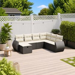 7 Piece Garden Sofa Set Outdoor Patio Furniture Black Poly Rattan Cushions