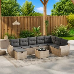 Garden Sofa Set 9 Piece Outdoor Furniture Grey Poly Rattan Patio Seating Modular