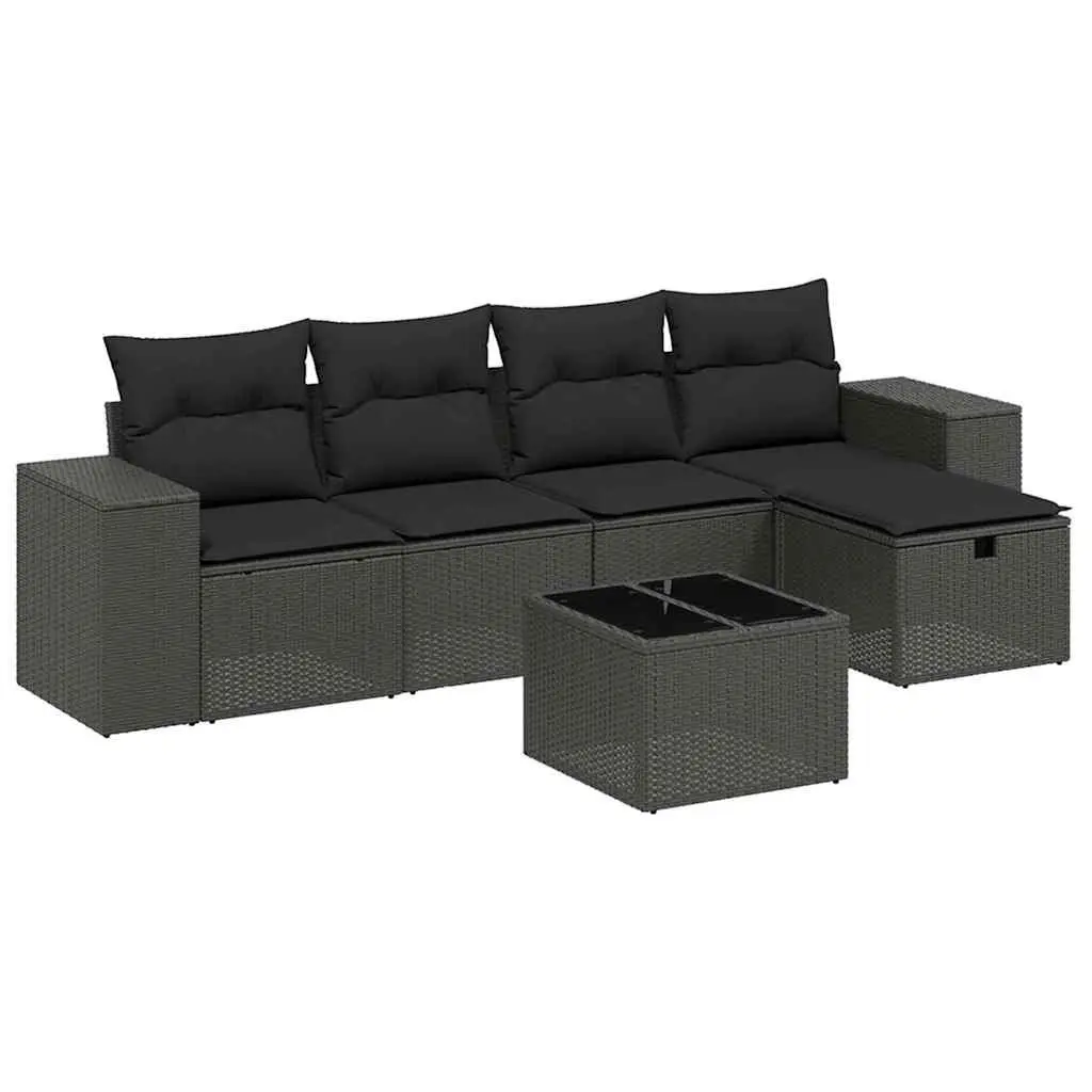Garden Sofa Set 6 Piece Outdoor Furniture Black Poly Rattan Patio Lounge Seating