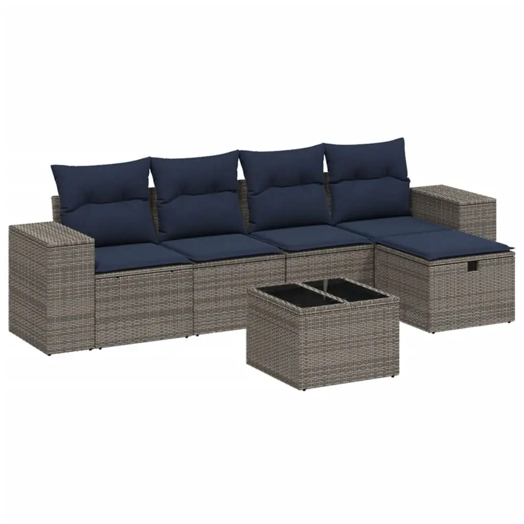 Garden Sofa Set Modular 6 Piece Outdoor Furniture Grey Poly Rattan
