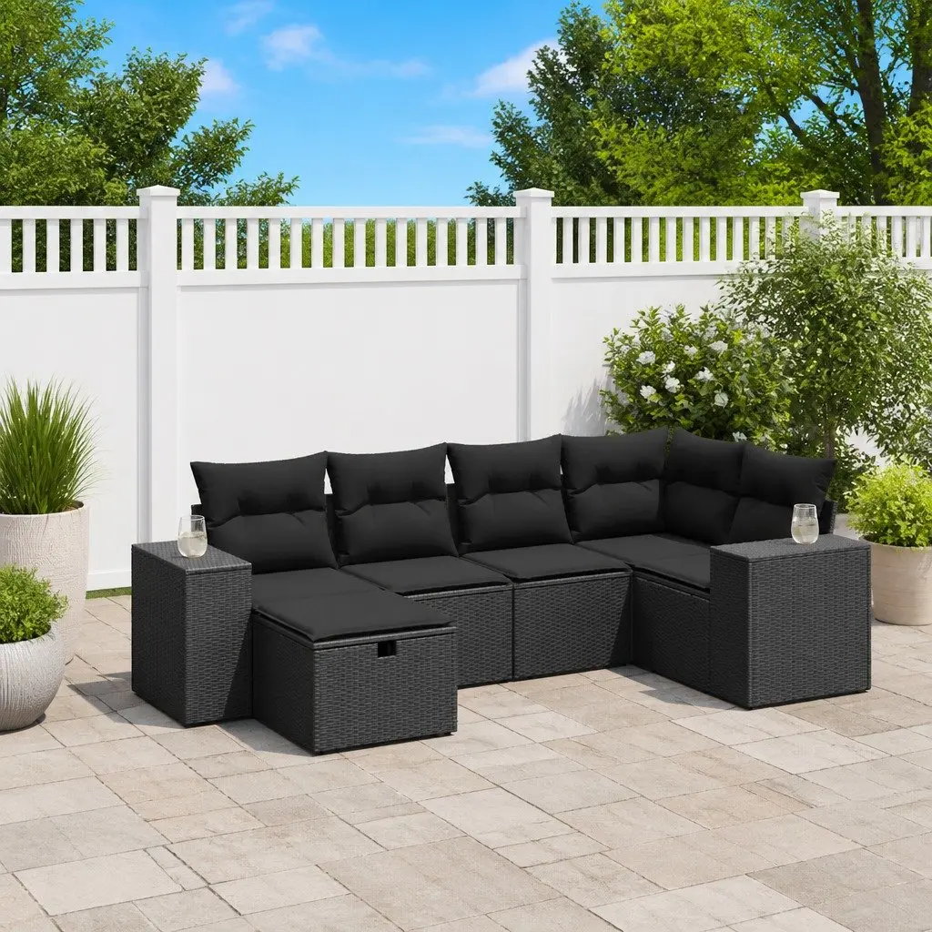 Garden Sofa Set 6 Piece Outdoor Furniture Patio Lounge Black Poly Rattan Modular